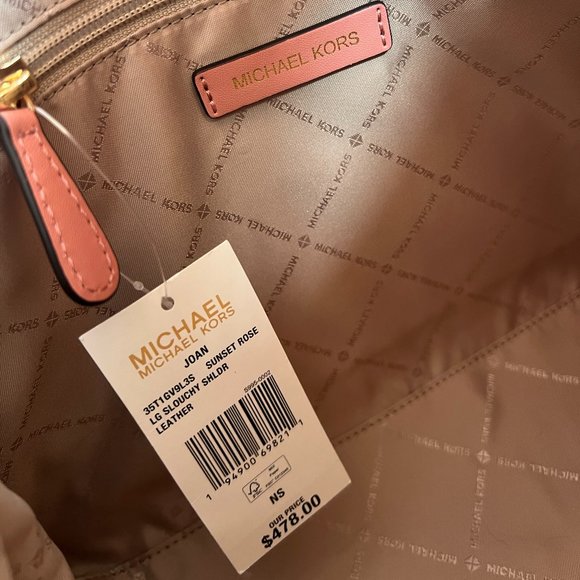 Michael Kors Joan Large Slouchy Hobo Shoulder Bag Sunset Rose Pink - Picture 7 of 10